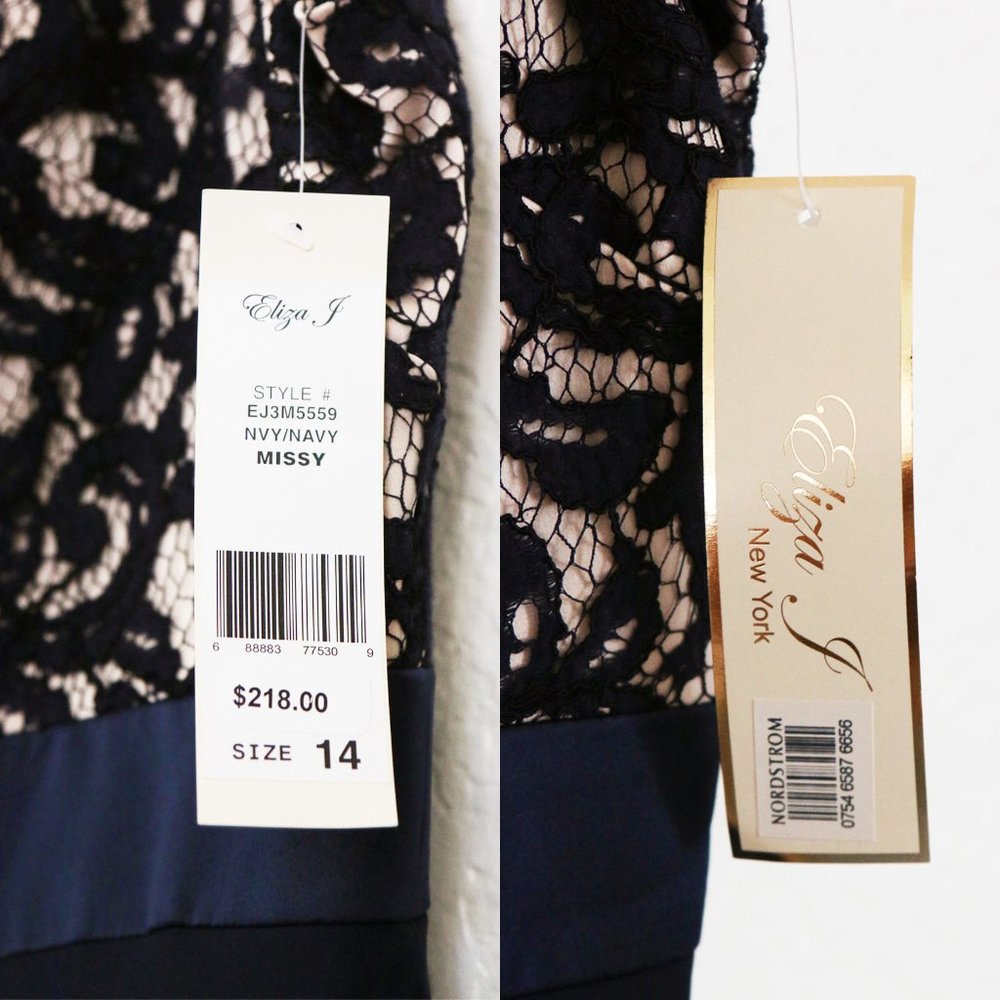 NEW Eliza J. Navy Blue Lace and Chiffon Gown Modest Prom Maxi Dress Size 14 $219 - Picture 10 of 16